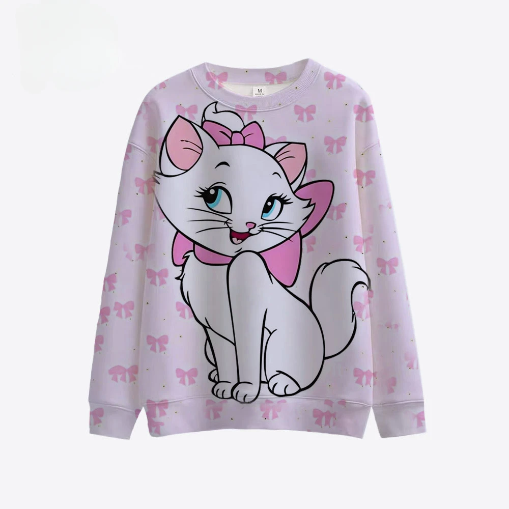 New Style Disney Mary Cat Cartoon Anime Harajuku Round Neck Casual Women's Pullover Autumn and Winter Couple's Clothing Pullover