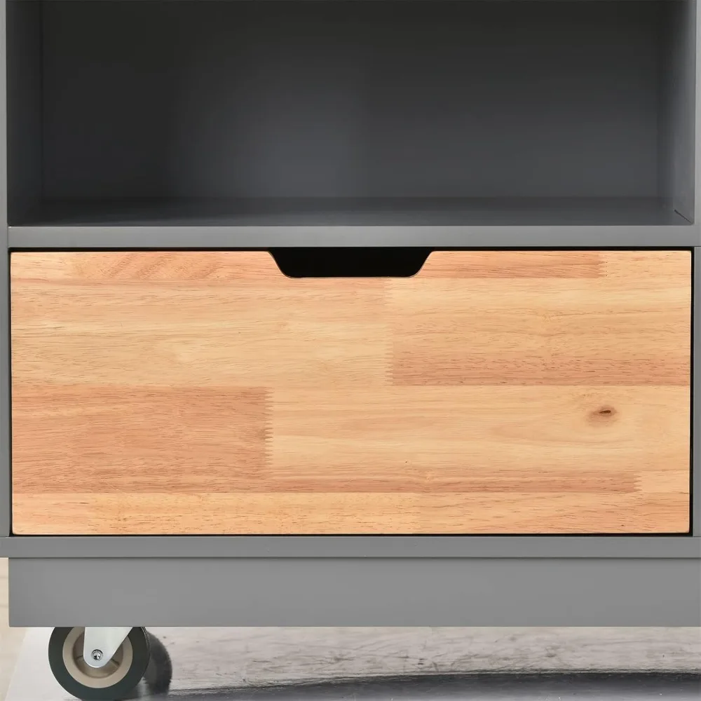 عربة جزيرة المطبخ المتدحرجة مع خزانة ودرجين وبار المناشف ورفوف مفتوحة