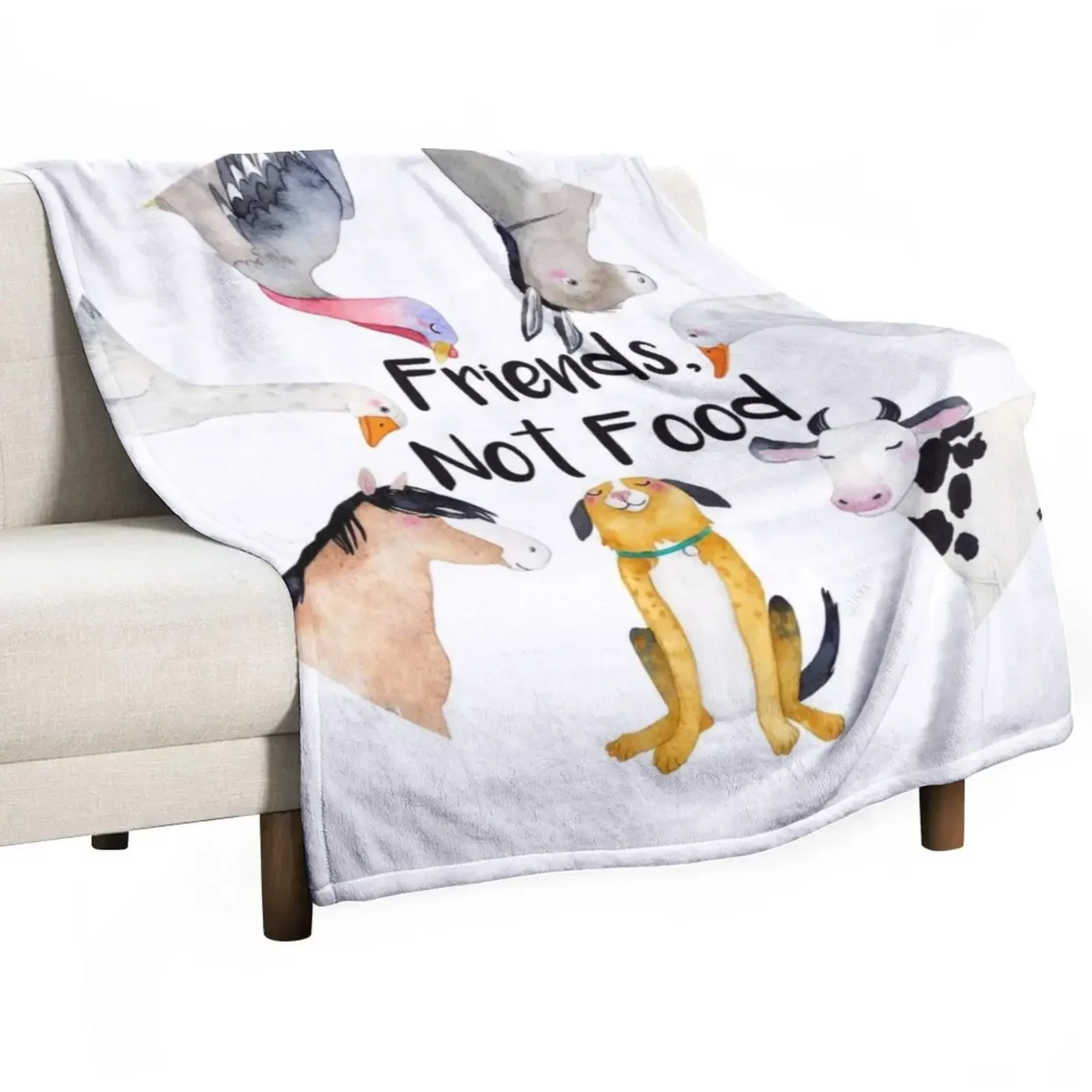 

Vegan slogan - Friends, Not Food Throw Blanket Thermal Multi-Purpose Retros Blankets