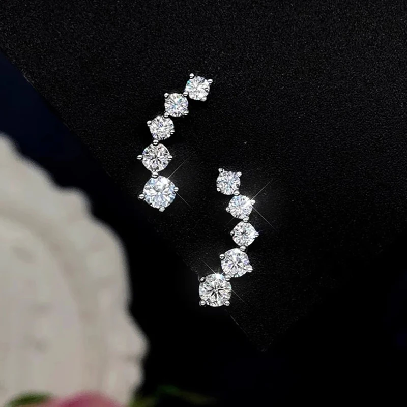 Rrjzz 5 Stone D-Color GRA Moissanite Climber Ohrstecker, hypoallergen, 14 Karat vergoldet, Ohrring-Anhänger, Geburtstagsgeschenk für Frauen – Detail 5