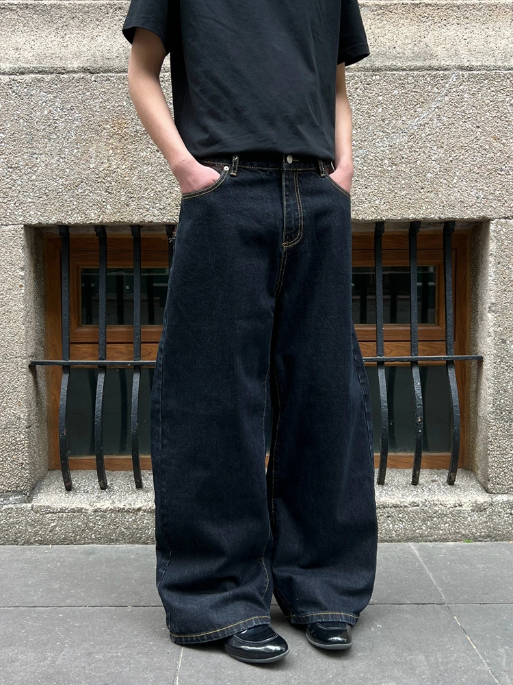 

Retro Plaid Splicing Straight Leg Jeans Men's Women's Cleanfit Loose Drapey Wide Leg Long Trousers Trendy Autumn Denim Pants