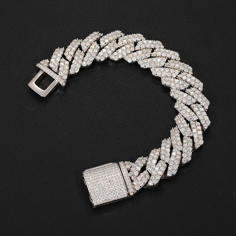 TUHE 20mm 925 Sterling Silver Moissanite Cuban Link Bracelet for Men Iced Out Full Paved D VVS1 Diamond Hip Hop Bracelet Pass T