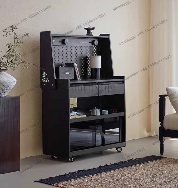 

Medieval solid wood movable dining side sofa integrated storage wine cabinet coffee tea cabinet