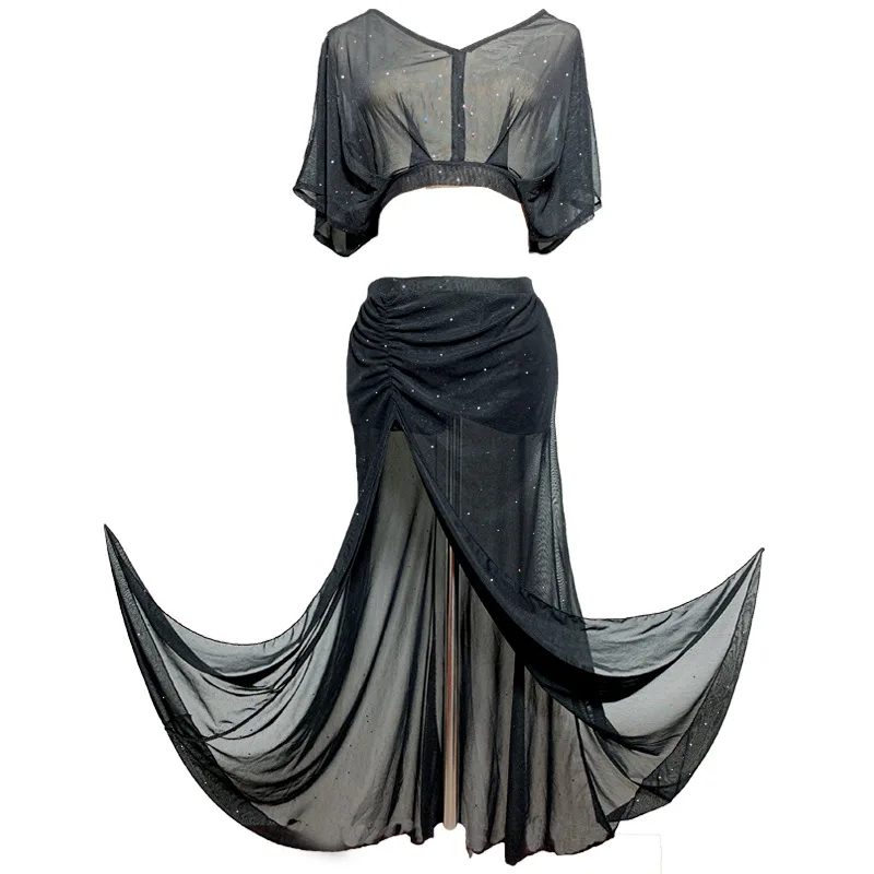 Customized Belly Dance Costumes Female Sexy Slit Long Skirt Performance Suit Practice Set Top and Skirt
