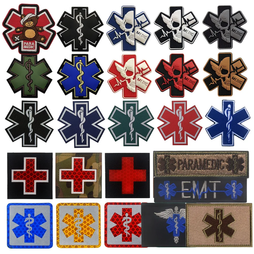 

Multiple Type Rescue MEDIC First Aid Combat Rubber Cross Military EMT Reflective IR Paramidic Patch For Bag Cloth Doctor