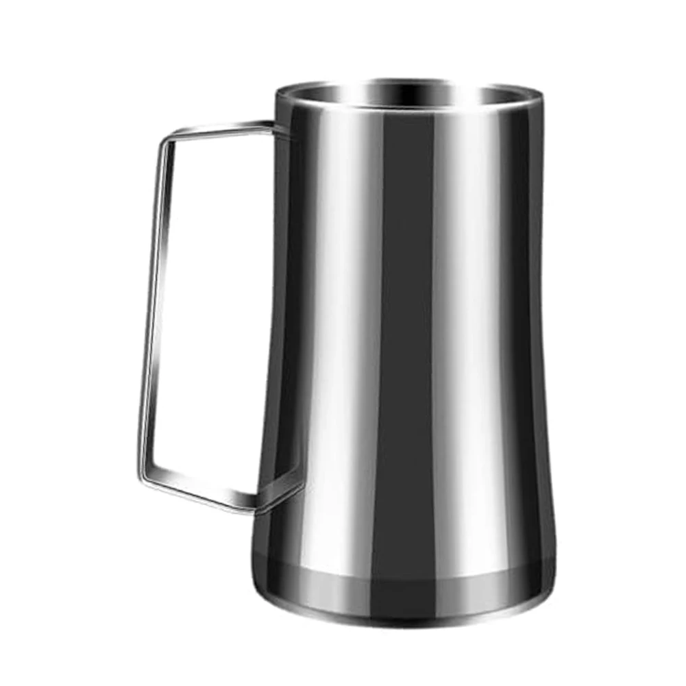 

Modern Stainless Steel Beer Mug for Coffee Beer and Wine 10x10x10cm Silver Double Layered Cup with Secure Handle