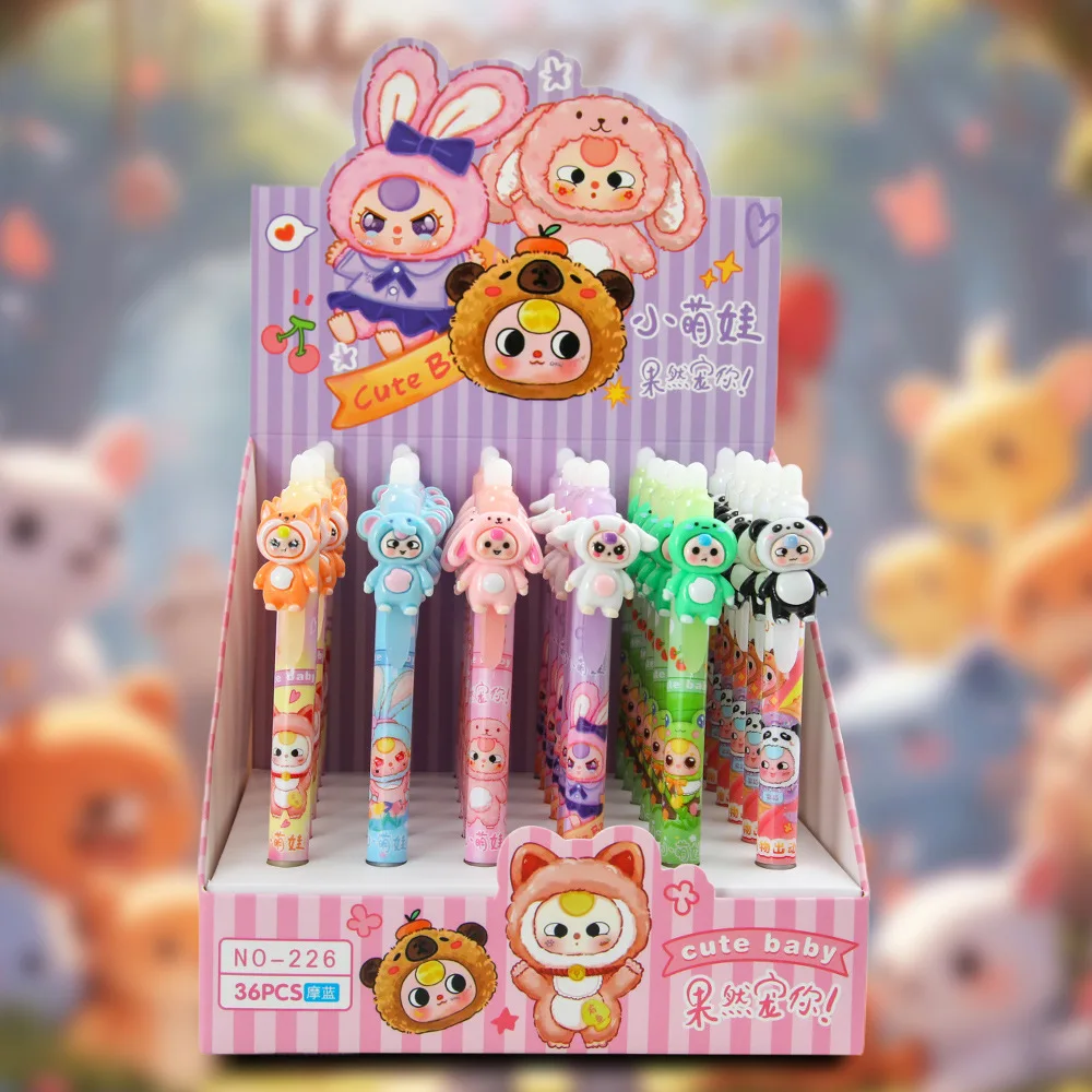 36本入り-キュートベビー-リトラクタブル消せるゲルペン-0-5-ミリメートルニブブルーインク-3d-漫画人形形状樹脂オフィス学校筆記用具