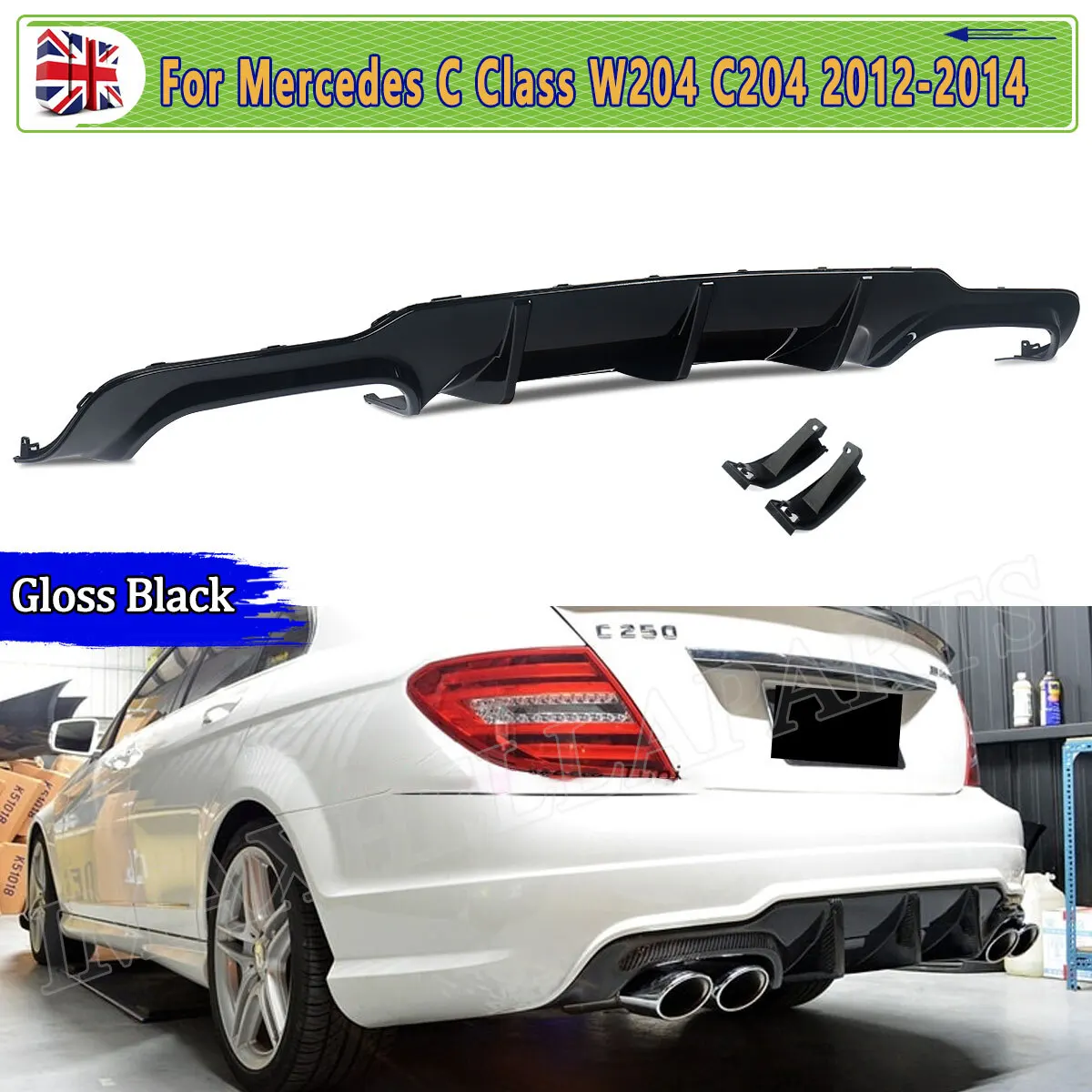 

Rear Diffuser FIT For MERCEDES C CLASS C204 W204 C63 C180 C200 C300 STYLE REAR for AMG BUMPER DIFFUSER SPLITTER 2012-2015 Black
