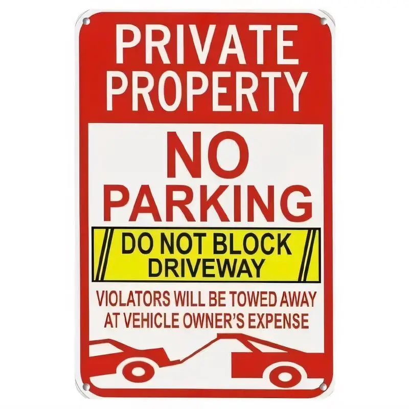 Red & White No Parking Private Property Metal Sign - Iron Wall Art with Tow Warning, Driveway Alert, Retro Design for Home, Driv