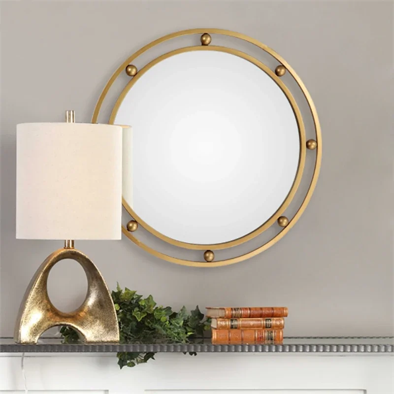 In Stock Nordic Modern Minimalist Golden round Mirror Bathroom Bathroom Mirror Wall-Mounted Dot Decorative Mirror