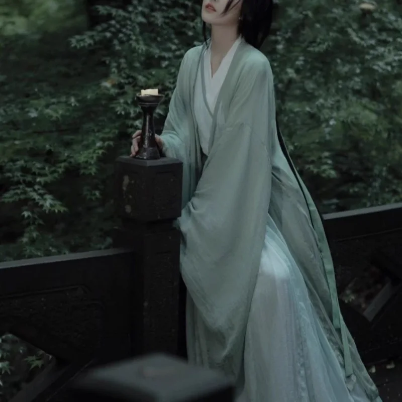 4点セット 中国漢服 清平風 薄手 漢服 レディース 新古代風 カーディガン リーシアンスカート 魏晋風 ミントグリーン 漢服