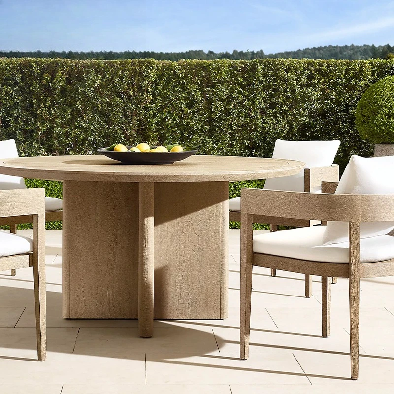 Nordic outdoor dining chair single chair combination round table long table teak outdoor courtyard living room