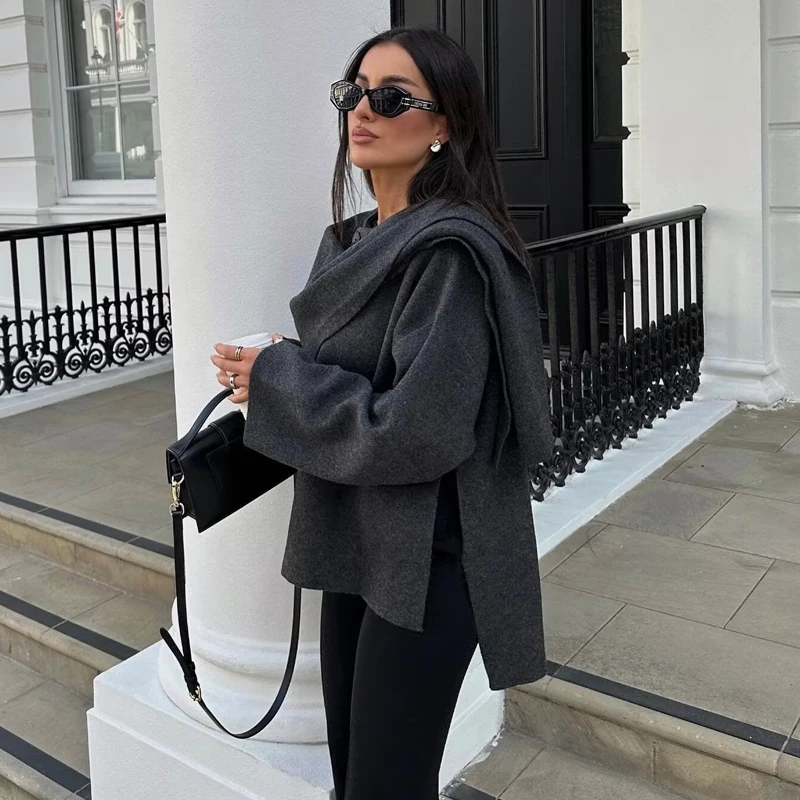 Plush Winter Coats for Women Asymmetric Scarf Demi-season Jacket for Women Parkas Long Sleeve Padded Coat Woman Jacket