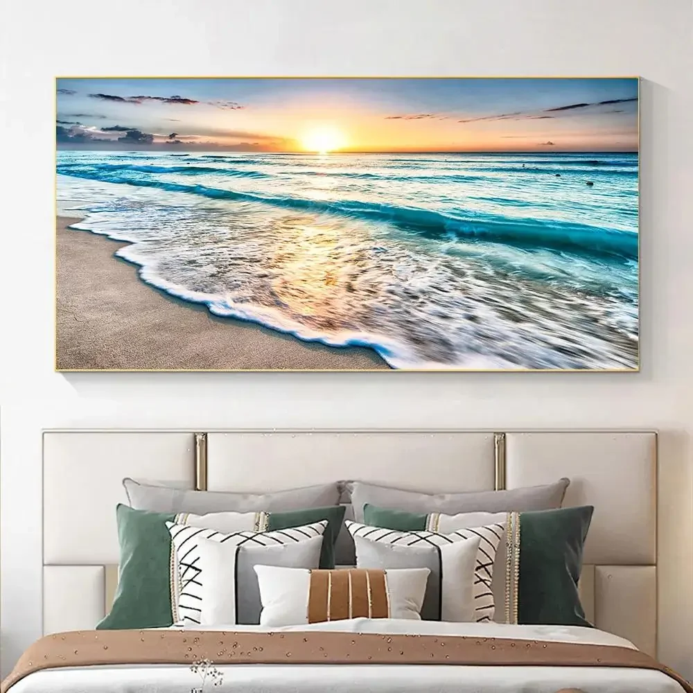 Stunning Modern Sea Wave Beach Sunset Canvas Painting  Nature Seascape Wall Art Posters  Prints for Home Decor  Unframed