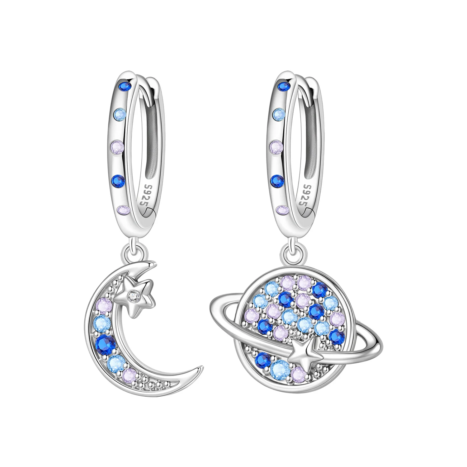 Orstarry 925 Sterling Silver Purple Blue Planet Moon Drop Earrings Women Earring Charm Fashion Versatile Party Jewelry Gift