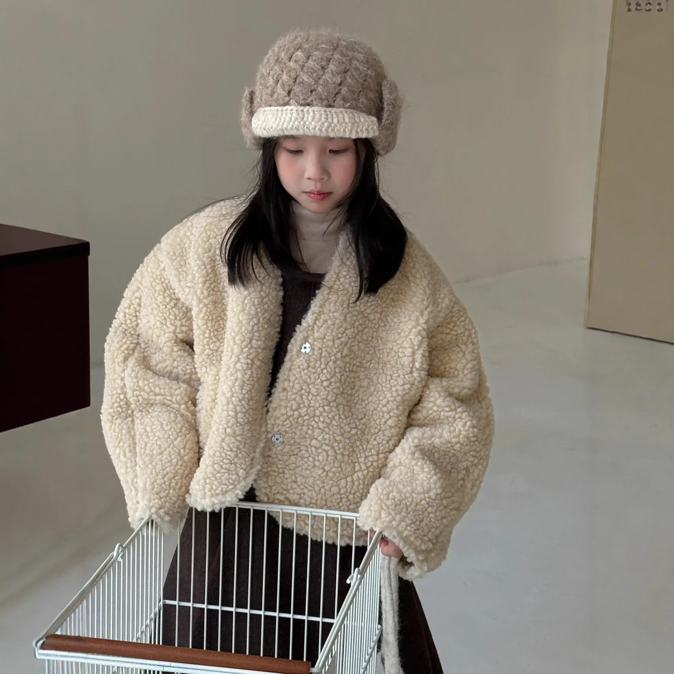 

Autumn Winter Children Girl Woolen Coat Round Collar Thick Warm Infant Babys Girl Outerwear Loose Fluffy Toddler Kids Girls Coat