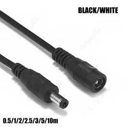 Kabel zasilający DC 5.5mm x 2.1mm kabel DC 0.5M/1M/2M/3M/5M/10M przewód przedłużający 22AWG męski żeński kabel DC do kamera telewizji przemysłowej LED Lights