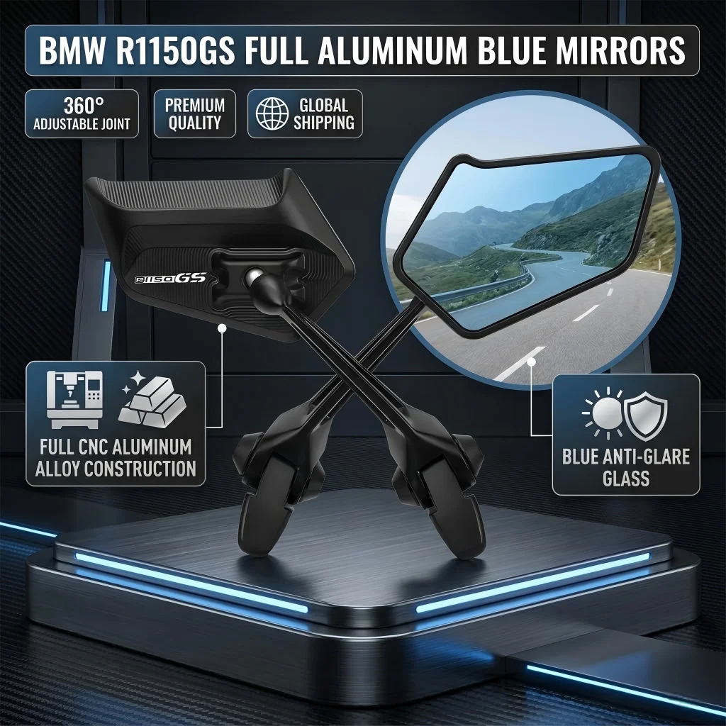

2PCS Universal All-Aluminum Adjustable Folding Motorcycle Mirrors Blue Glass For BMW R1150GS R 1150GS 1150 GS R-1150GS R1150-GS