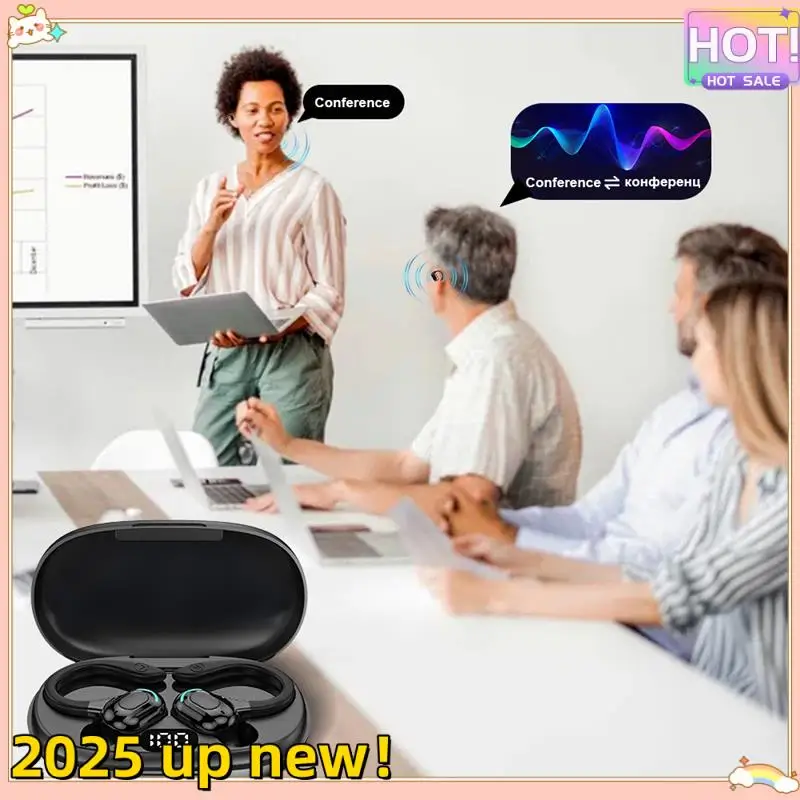 

Stylish-Earhook Bluetooth Headset Earhook Translation Bluetooth Headset Digital Display 138 Languages AI Translation Headset Bla