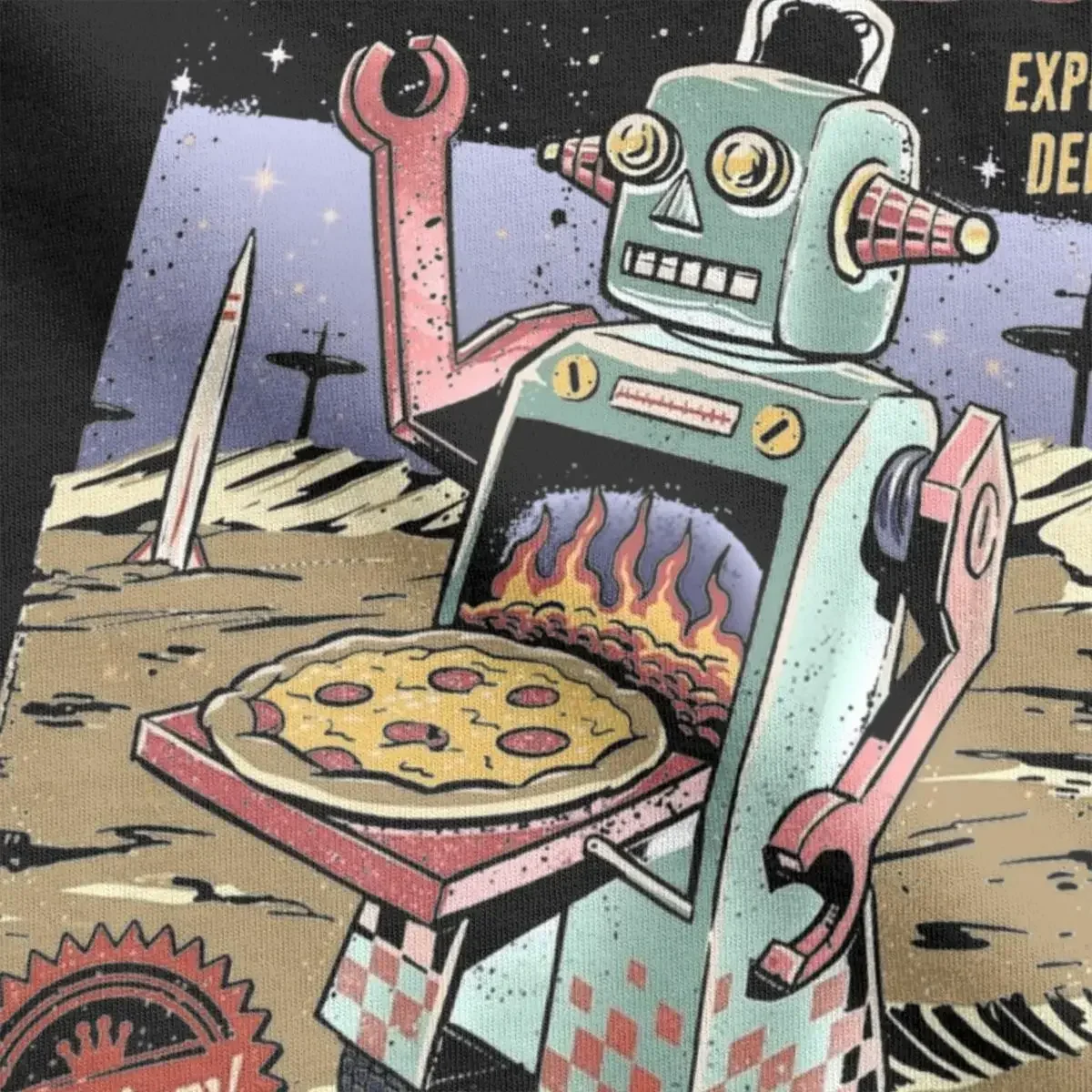 Pizza Bot Retro Robot T Shirt Men's Cotton Casual T-Shirts O Neck Kill All Humans Tee Shirt Short Sleeve Clothing Gift Idea image 4