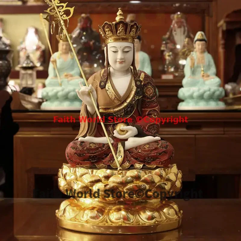 High grade gilding jade color drew Di zang ksitigarbha buddha Sculpture family protection Propitious Prosperity FENG SHUI statue