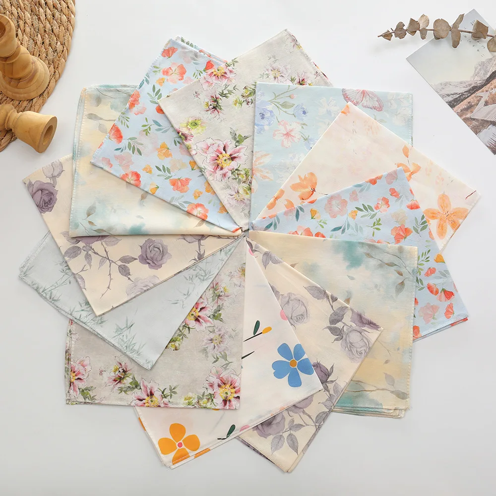 6Pcs New Pure Cotton Women's Handkerchief Old-fashioned Nostalgic Thin Soft and Comfortable Cotton Sweat Towel 34 * 34cm