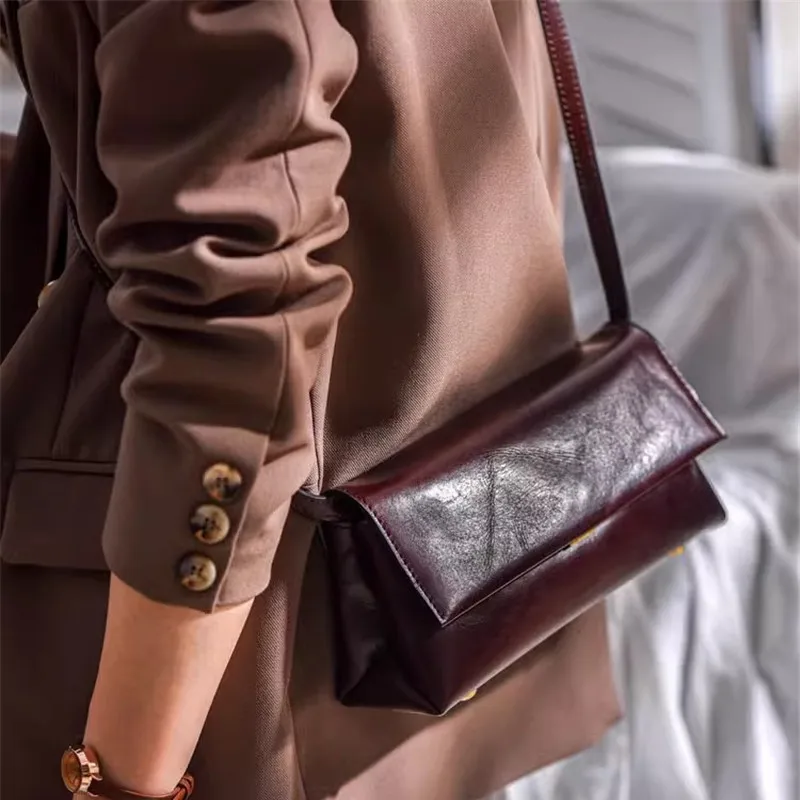 

Simple Leisure Designer Top Cowhide Ladies Coffee Shoulder Bag Daily Outdoor Natural Genuine Leather Female Party Diagonal Bag
