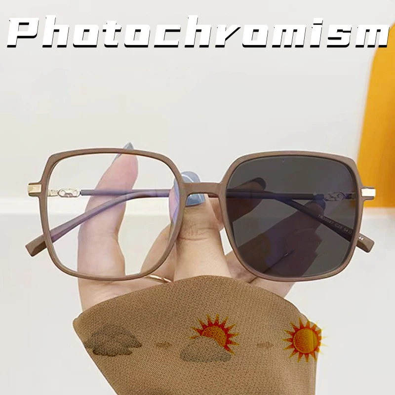 Photochromism Sunglasses Fashion Square Big Frame Gradient Sun Glasses UV400 for Women Shades Chameleon Eyewear Female Gafas sol