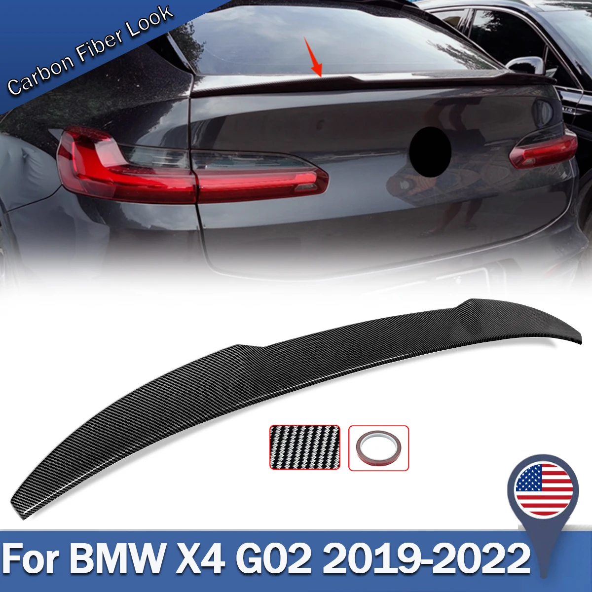 

M4 Carbon Look Rear Trunk Spoiler Wing Lip For BMW X4 G02 M40i X4M F98 2019-2024