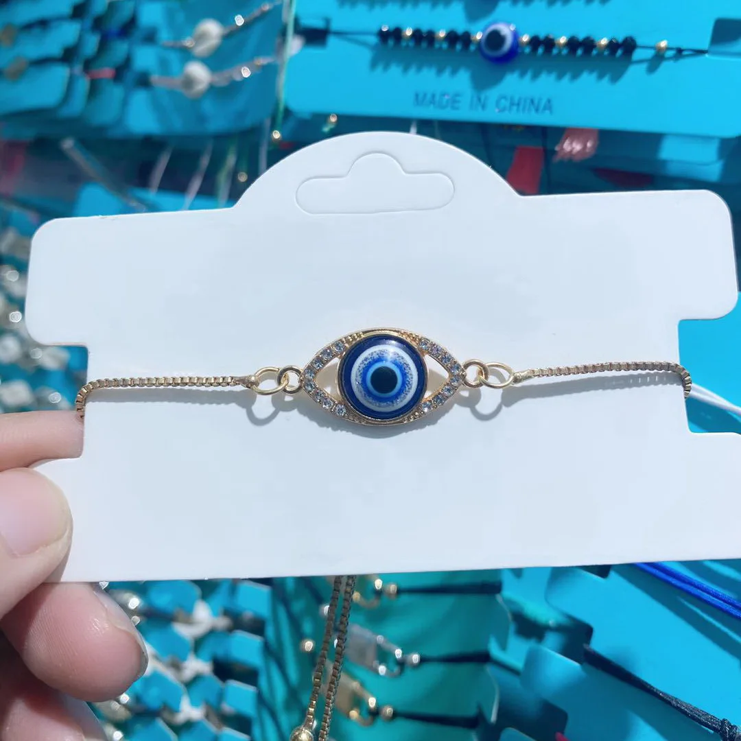 New Lucky Evil Eye Blue Eye Bracelet For Men Women Korean Fashion Adjustable Gold Color Metal Chain Charm Bracelet Jewelry Gift