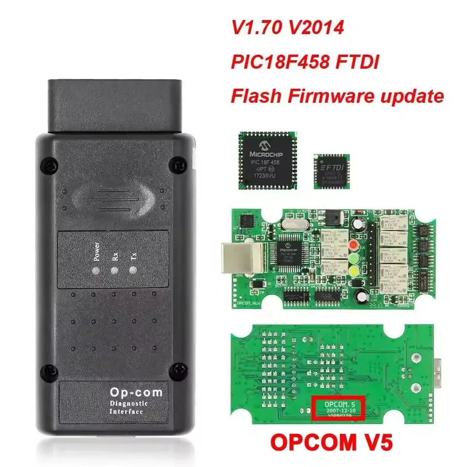 

OPCOM V5 For Opel OP COM 1.70 flash firmware update OP-COM PIC18F458 FTDI CAN BUS OBD OBD2 Scanner Car Diagnostic Auto Tool
