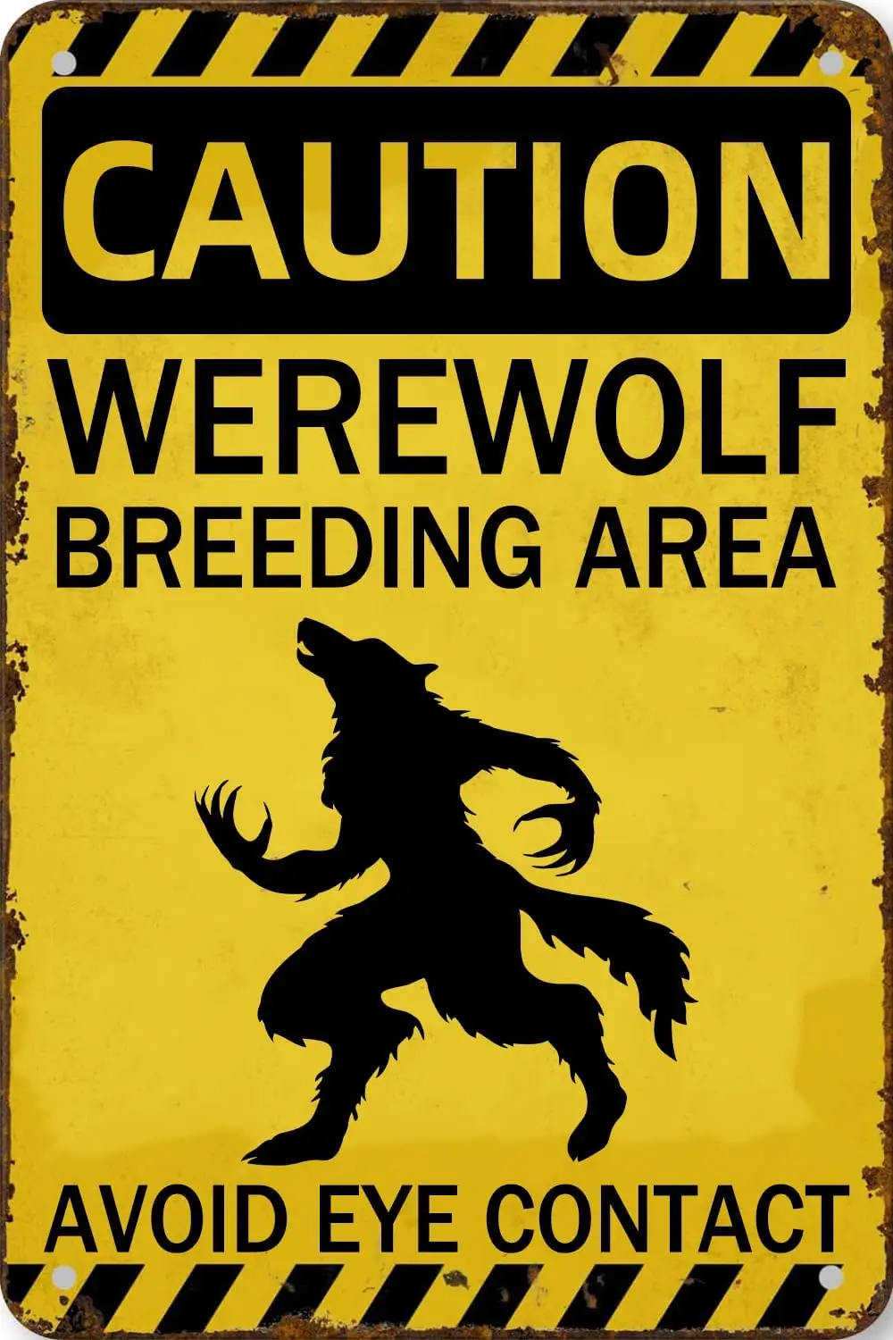 Werewolf Metal Tin Sign,Werewolf Breeding Area,Funny Werewolf Gift, Urban Legends,Mythical Creature,Monster,Folklore Wall Art De