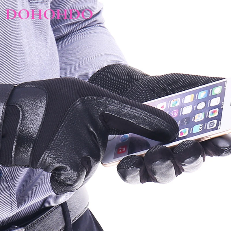 Touch-screen Seven-character Black Gloves Men's Winter Cycling Padded Warm Ski Riding Plus Velvet Motorcycle Gloves Guantes Moto