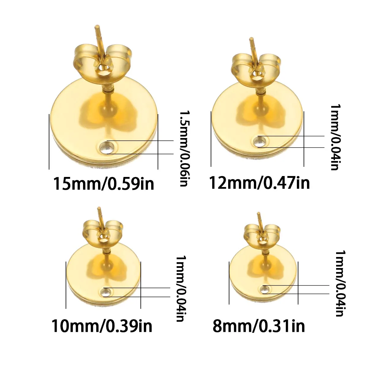 8/10/12/15 مللي متر الذهب اللون الفولاذ المقاوم للصدأ رقاقة الأذن ترصيع لصنع المجوهرات لوازم السحر ياردروب Earring بها بنفسك القرط اكسسوارات