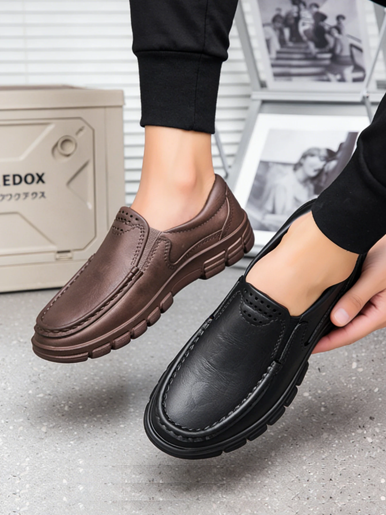 Men's New Vintage Style Casual Slip-On Shoes for Teenagers, Suitable for All Seasons, Waterproof, Ultra-Soft Eva One-Piece Molded Flat-Soled Splash-Proof Loafers, Fishing Shoes