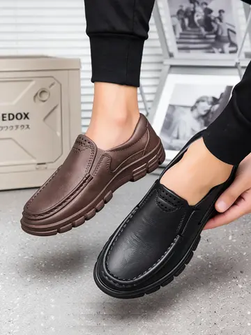 Men's New Vintage Style Casual Slip-On Shoes for Teenagers, Suitable for All Seasons, Waterproof, Ultra-Soft Eva One-Piece Molded Flat-Soled Splash-Proof Loafers, Fishing Shoes