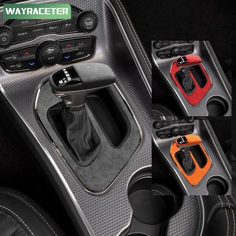 Super Italian Suede Left Hand Drive Console Gear Shift Knob Panel Trim Cover For Dodge Challenger 2015-2023 Interior Accessories