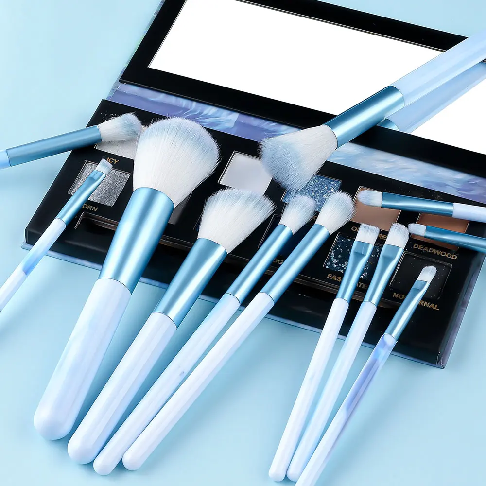 12 pezzi set di pennelli per trucco blu morbido e soffice dettaglio correttore fard in polvere ombretto evidenziatore fondotinta strumento di bellezza per le donne