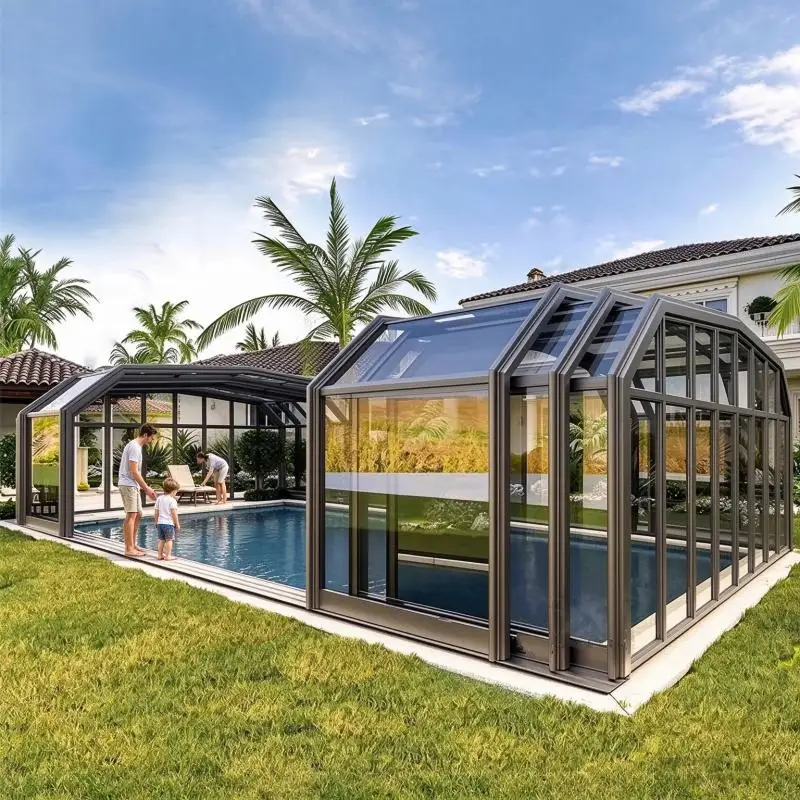 Any Size Custom Movable Aluminum Glass Sunroom Large Glass Panels Winter Garden Solarium House For Villa Garden Outdoor Use image 6
