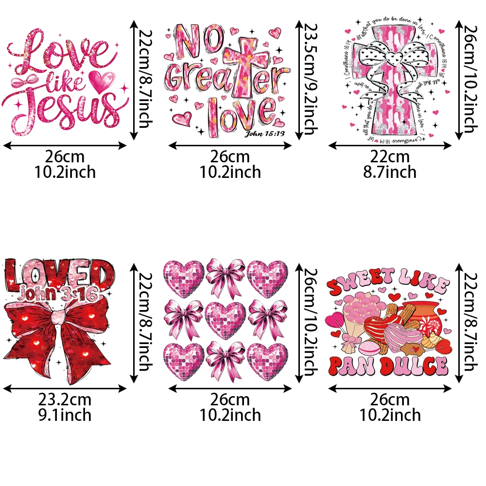 愛の弓の装飾ステッカー、ホットトランスファー印刷、DIY、バレンタインデー、1セットあたり6個