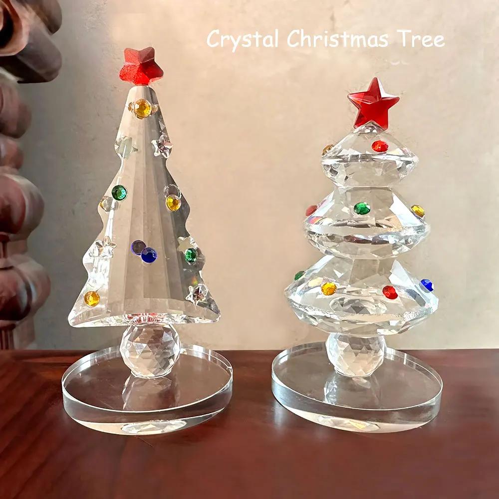 

2025 K9 Crystal Glass Christmas Tree Figurines Sculpture Miniature Ornament New Home Decoration Centerpiece Kids Favor Gift