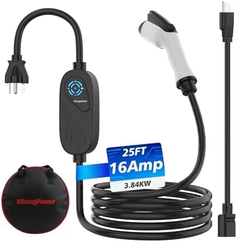 

Зарядное устройство для электромобилей уровня 1 и 2, портативное зарядное устройство J1772 с кабелем 25 футов, с разъемом NEMA 6-20 и адаптером 5-15, сертифицировано ETL, 8-16А/110-240В