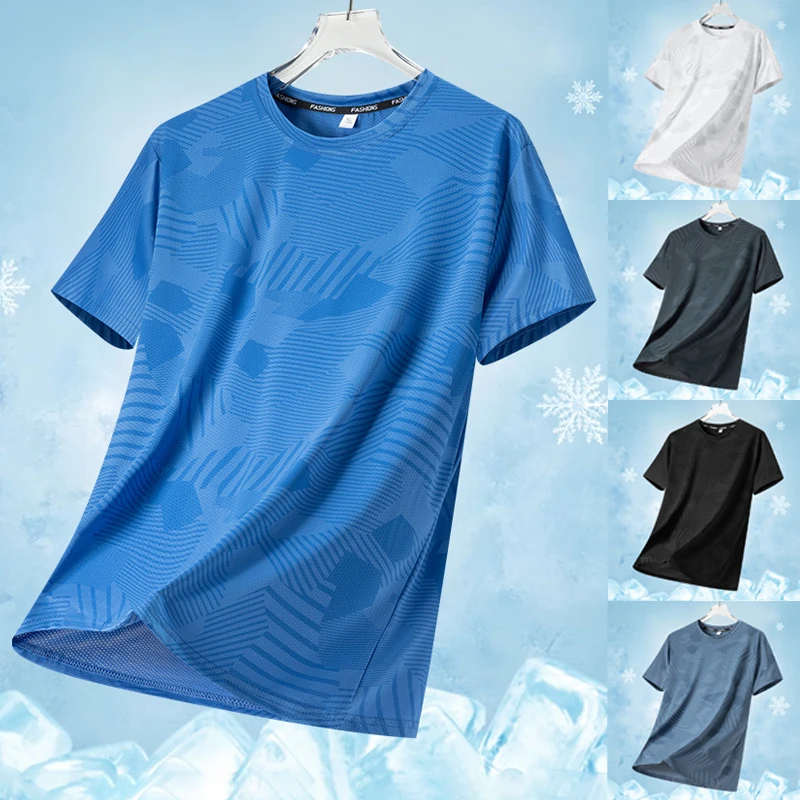 Sommer-Kurzarm-T-Shirt aus Dünner Eisseide, Sport- und Freizeit-Oberteil mit Aufdruck, Halbarm, Komfortabel und Atmungsaktiv, Bedrucktes Herren-T-Shirt
