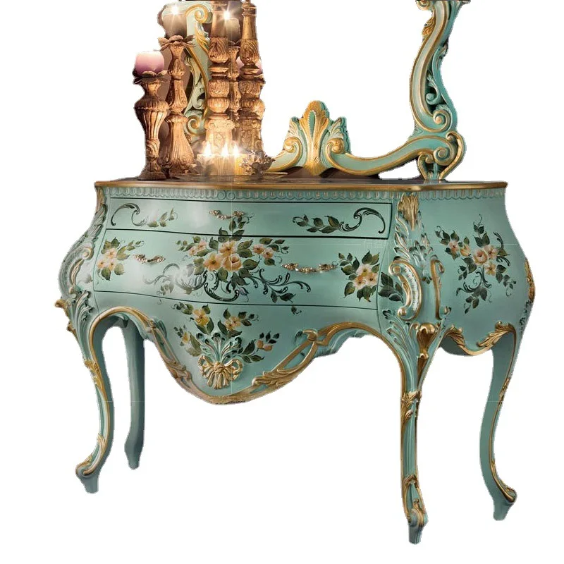 

French side cabinet European solid wood carving luxury large apartment porch cabinet foyer locker villa furniture