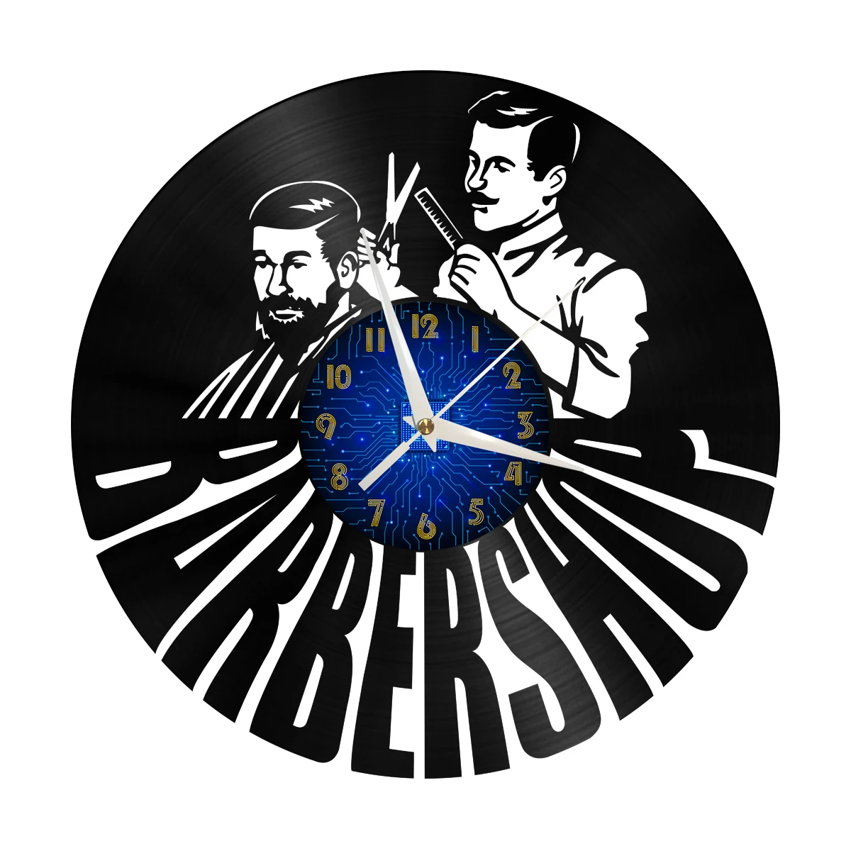 

Парикмахерская, декоративные художественные настенные часы, мужские парикмахерские логотипы, фреска, креативная виниловая пластинка, настенные часы, парикмахерские светодиодные подарочные часы