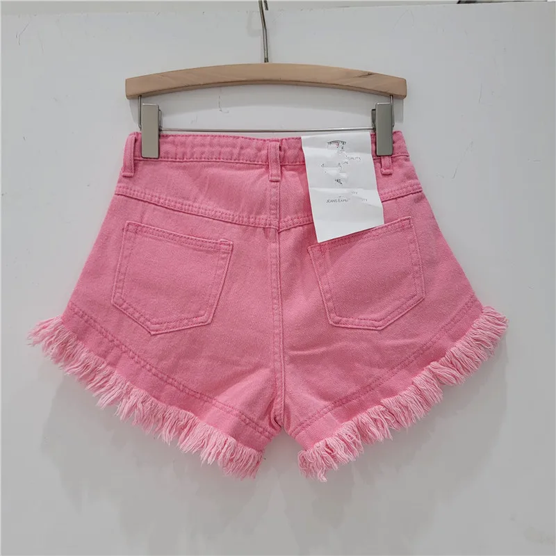 DiamondFashion Women Denim Shorts Irregular Tassels Solid Color Shorts Summer Casual Hot Pants Female Streetwear