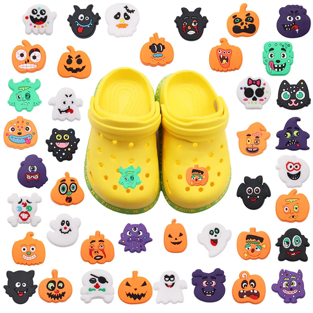 Hot Sale 1pcs PVC Shoe Charms Halloween White Ghost Pumpkin Monster Accessories Sandal Shoes Decoration For Kids X-mas Gift