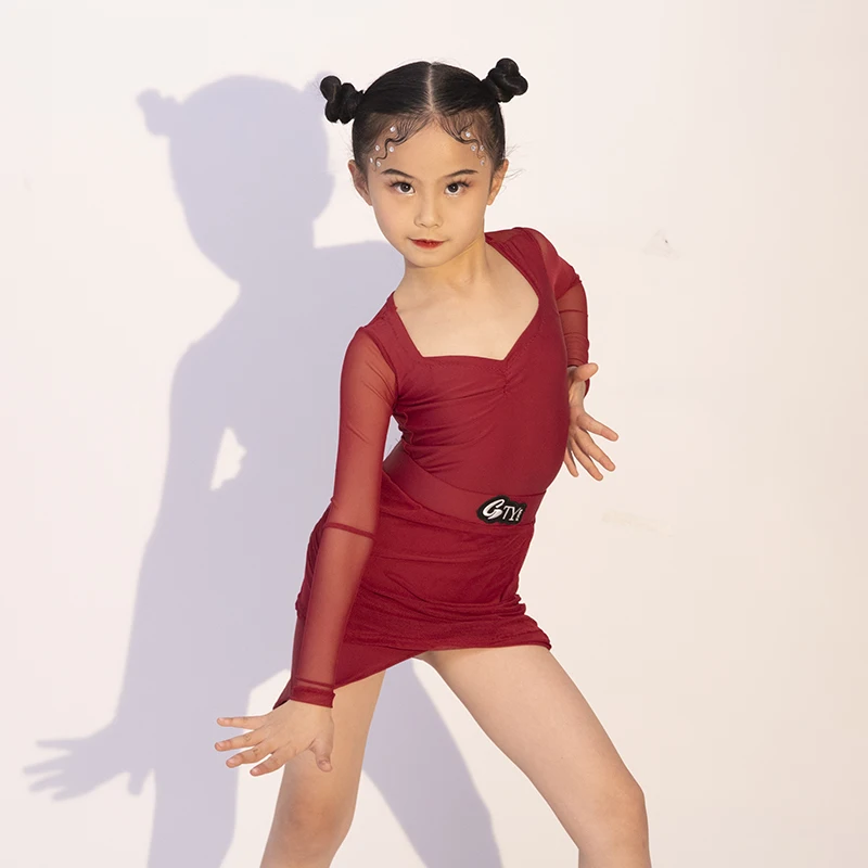 

Girls' High-End Mesh Latin Dance Costume for Autumn And Winter Children's Practice Performance Dress