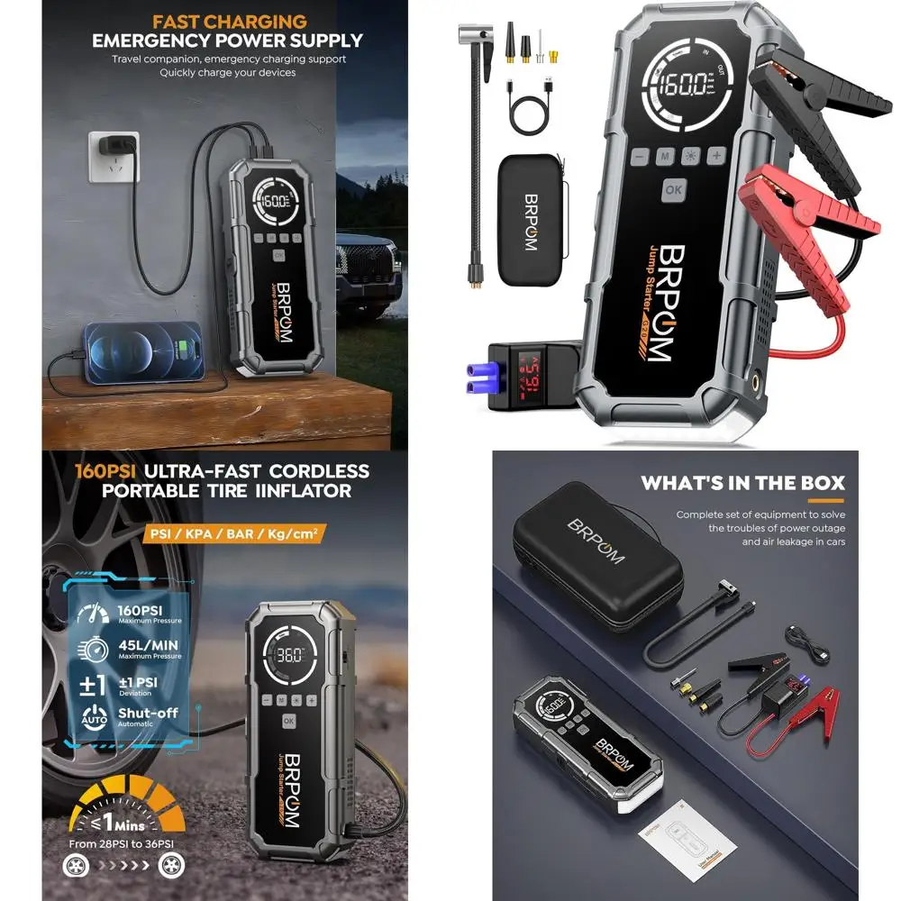 

Стартер с воздушным компрессором, портативный автомобильный стартер 8000 А (все бензиновые/12 л дизельные), 160 фунтов на квадратный дюйм, 12 В, аккумуляторный стартер