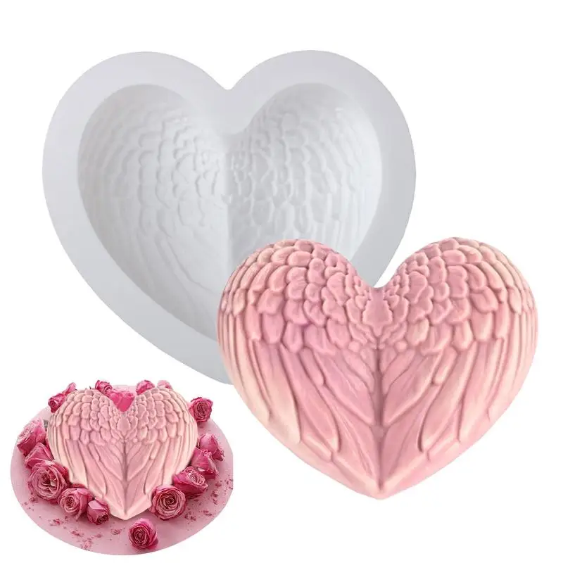 Silicone Molds For Baking Heart Candy Fondant Molds Creative Flexible Mould Realistic Feather Tool For Couples Making Bakery